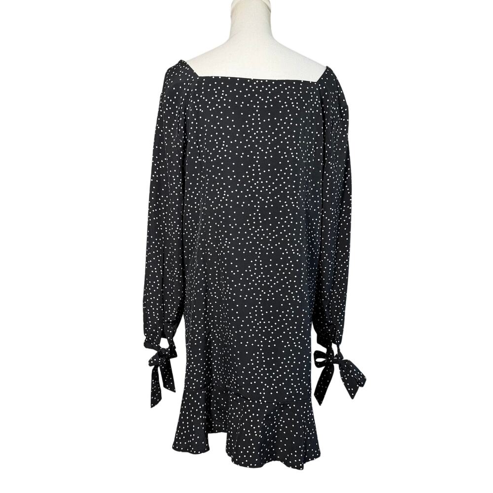 Bloom chic women’s black and white polka dot long sleeve dress Sz 14 1x bow